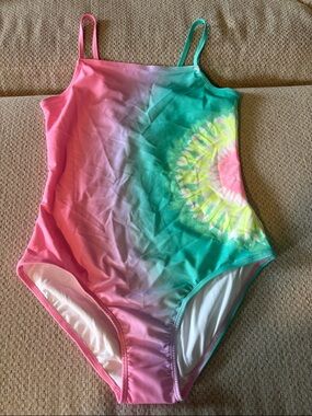 Old Navy Girls Tie-Dye Pink & Teal One-Piece Swimsuit